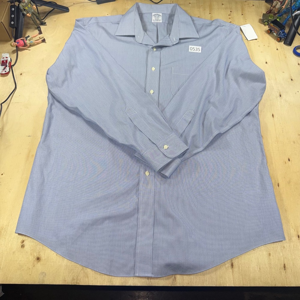 Brooks Brothers Regent Non-Iron Dress Shirt Blue Micro Check Mens 17.5 35